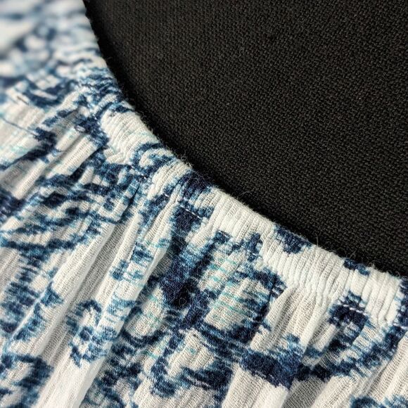 CHAPS Top Women's sz M Blue White Boho Lightweight Paisley Tunic Elastic Flowy - Picture 5 of 10